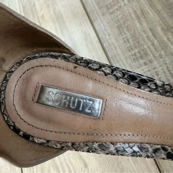 SCHUTZ Peep Toe Fun Leather Snakeskin Heels with Ankle Strap - Picture 6 of 9